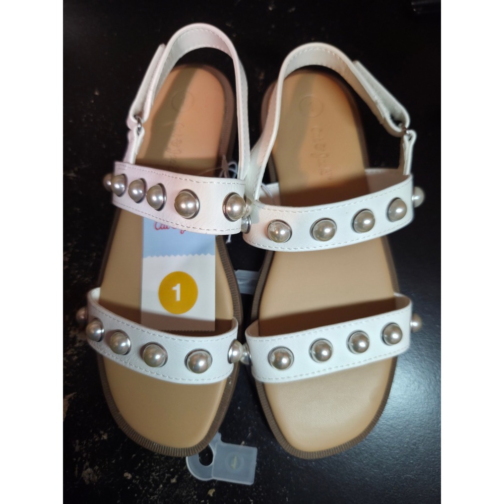 Cat & Jack Girls‎ White Faux Pearl Studded Slingback Sandals Size 1 NEW